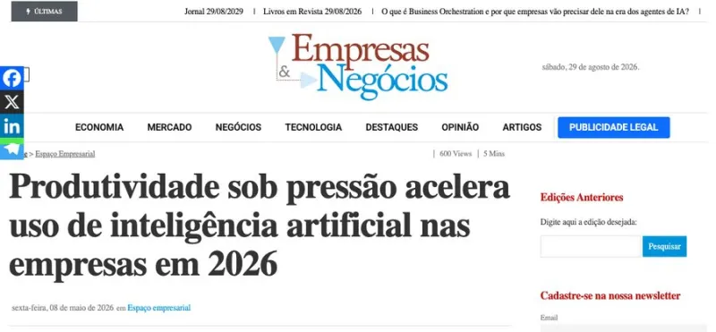 Reprodução da reportagem do Jornal Empresas e Negócios